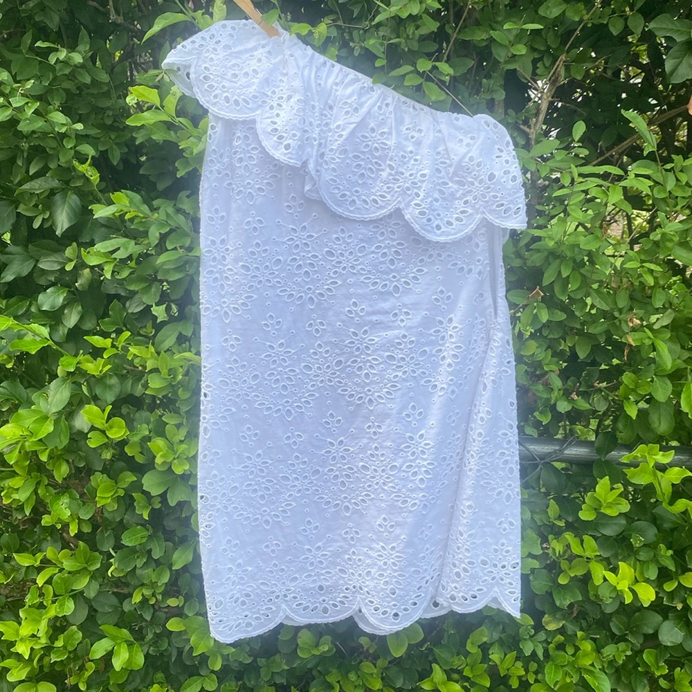 White eyelet one shoulder dress